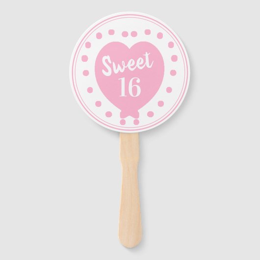 Sweet 16 Happy Birthday Roze Heart Aangepaste naam Handwaaier (Voorkant)
