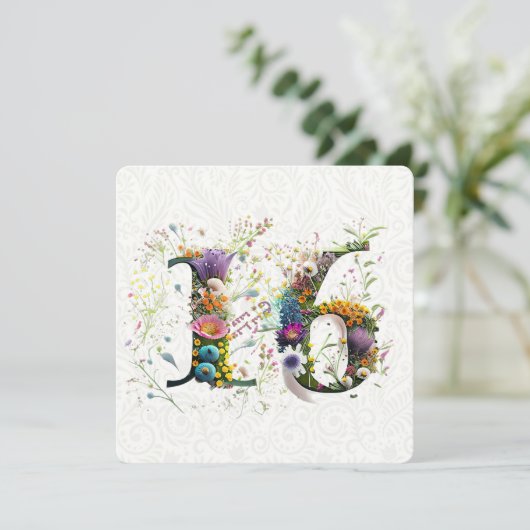 Sweet 16 Happy Birthday Wildflowers Tekst Kaart (Staand voorkant)