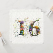 Sweet 16 Happy Birthday Wildflowers Tekst Kaart (Voorkant / Achterkant in situ)