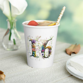 Sweet 16 Happy Birthday Wildflowers Tekst Papieren Bekers