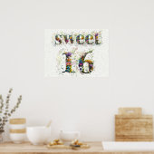 Sweet 16 Happy Birthday Wildflowers Tekst Poster (Keuken)