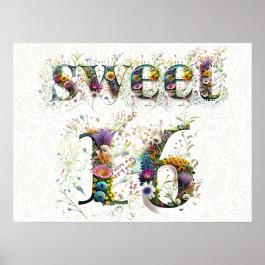 Sweet 16 Happy Birthday Wildflowers Tekst Poster (Voorkant)