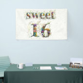 Sweet 16 Happy Birthday Wildflowers Tekst Spandoek (Beurs)