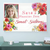 Sweet 16 Hawaïaanse Luau Hibiscus Plumeria Spandoek (Beurs)