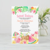 Sweet 16 Hawaïaanse thema Waterverf Luau Party Kaart (Staand voorkant)