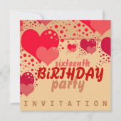 Sweet 16 Hearts Birthday Invitation Kaart (Voorkant)