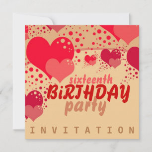 Sweet 16 Hearts Birthday Invitation Kaart