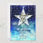 Sweet 16 Hemelse Wolken & Gouden Sterren Feest Kaart (Voorkant)