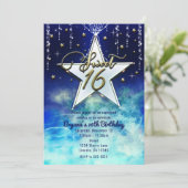 Sweet 16 Hemelse Wolken & Gouden Sterren Feest Kaart (Staand voorkant)