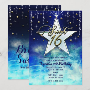 Sweet 16 Hemelse Wolken & Gouden Sterren Feest Kaart