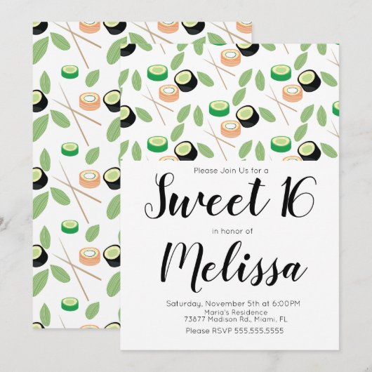 Sweet 16 Hibachi Grill Sushi Rolls Restaurant Kaart (Voorkant / Achterkant)