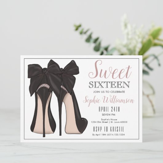 Sweet 16 High Heel Verjaardag Uitnodiging (Staand voorkant)