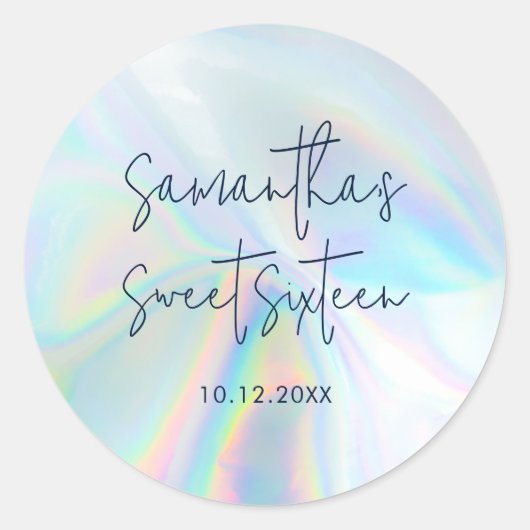Sweet 16 Holographic 16e verjaardag Ronde Sticker (Voorkant)
