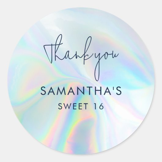 Sweet 16 Holographic Birthday Dank u Ronde Sticker (Voorkant)