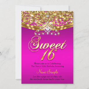 Sweet 16 Hot Pink Birthday Party Glitter Gold Kaart