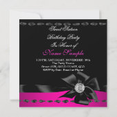 Sweet 16 Hot Pink Bow Black Birthday Party Kaart (Achterkant)
