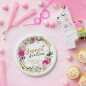 Sweet 16 Hot Pink Floral Butterfly Papieren Bordje (Feest)