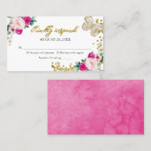 Sweet 16 Hot Pink Floral Butterfly RSVP Enclosure Visitekaartje (Voorkant / Achterkant)
