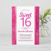 Sweet 16 Hot Pink Glam Virtual 16e Verjaardagsfees Kaart (Staand voorkant)