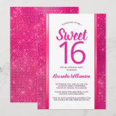 Sweet 16 Hot Pink Glam Virtual 16e Verjaardagsfees Kaart (Voorkant / Achterkant)