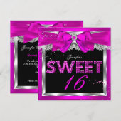 Sweet 16 Hot Pink Glitter Glam Birthday Party Kaart (Voorkant / Achterkant)