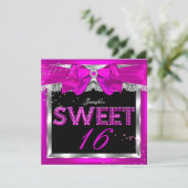 Sweet 16 Hot Pink Glitter Glam Birthday Party Kaart (Staand voorkant)