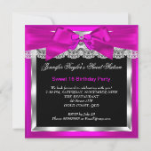 Sweet 16 Hot Pink Glitter Glam Birthday Party Kaart (Achterkant)