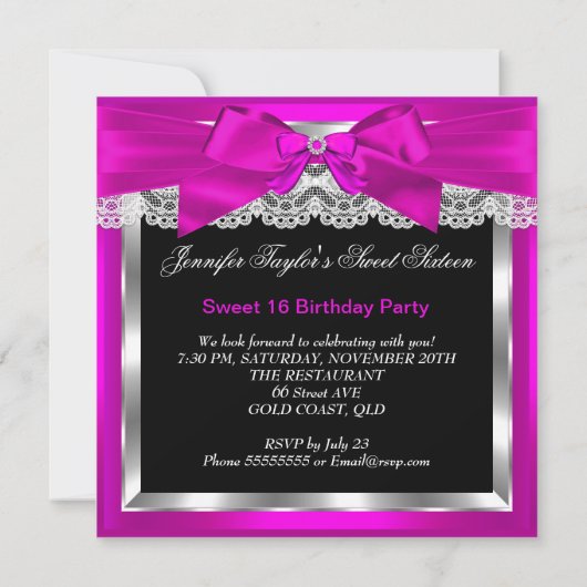 Sweet 16 Hot Pink Glitter Glam Birthday Party Kaart (Achterkant)