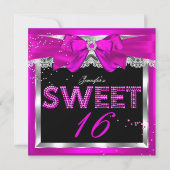 Sweet 16 Hot Pink Glitter Glam Birthday Party Kaart (Voorkant)