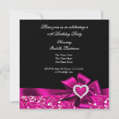 Sweet 16 Hot Pink Heart Bow Black Party Kaart (Achterkant)
