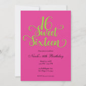 Sweet 16 Hot Pink & Lime Green Birthday Party Kaart (Voorkant)