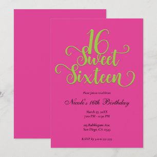 Sweet 16 Hot Pink & Lime Green Birthday Party Kaart