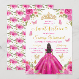 Sweet 16 Hot Pink Princess African American Girl Kaart