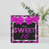 Sweet 16 Hot Pink Zebra Glitter Glam Birthday Kaart (Staand voorkant)