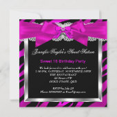 Sweet 16 Hot Pink Zebra Glitter Glam Birthday Kaart (Achterkant)