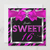 Sweet 16 Hot Pink Zebra Glitter Glam Birthday Kaart (Voorkant)