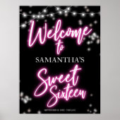 Sweet 16 Hot roze neon thema welkomstbord Poster (Voorkant)