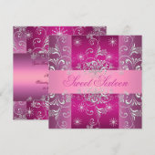 Sweet 16 Hot Roze/Witte Sneeuwvlok Verjaardag Uitn Kaart (Voorkant / Achterkant)