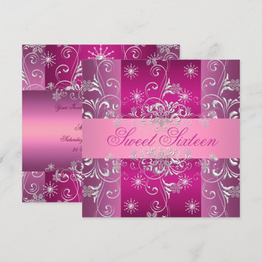 Sweet 16 Hot Roze/Witte Sneeuwvlok Verjaardag Uitn Kaart (Voorkant / Achterkant)