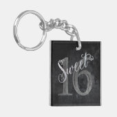 Sweet 16 Houtskool Grijs en Zilver Keepsake Sleutelhanger (Voorkant Links)