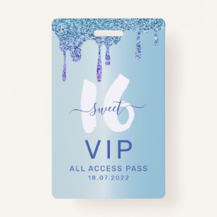 Sweet 16 Ice Blue Metallic Verjaardag Uitnodiging Badge