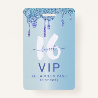 Sweet 16 Ice Blue Metallic Verjaardag Uitnodiging Badge