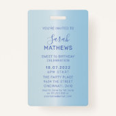 Sweet 16 Ice Blue Metallic Verjaardag Uitnodiging Badge (Achterkant)