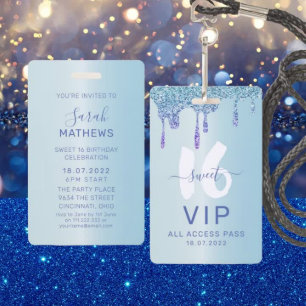 Sweet 16 Ice Blue Metallic Verjaardagsuitnodiging Badge