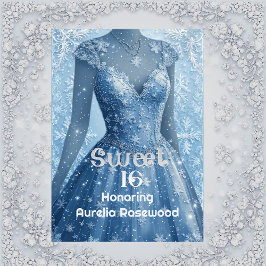 Sweet 16 Icy Blue Silver Snowflakes Personalized  Kaart