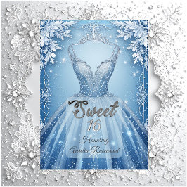 Sweet 16 Icy Blue Silver Winter Frost Snowflakes  Kaart