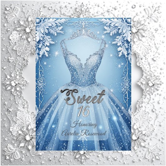 Sweet 16 Icy Blue Silver Winter Frost Snowflakes  Kaart