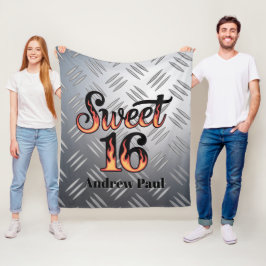 Sweet 16 In Fire Flames and Silver Plate Gift Fleece Deken