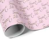 Sweet 16 in  roze en goud cadeaupapier (Rol Hoek)