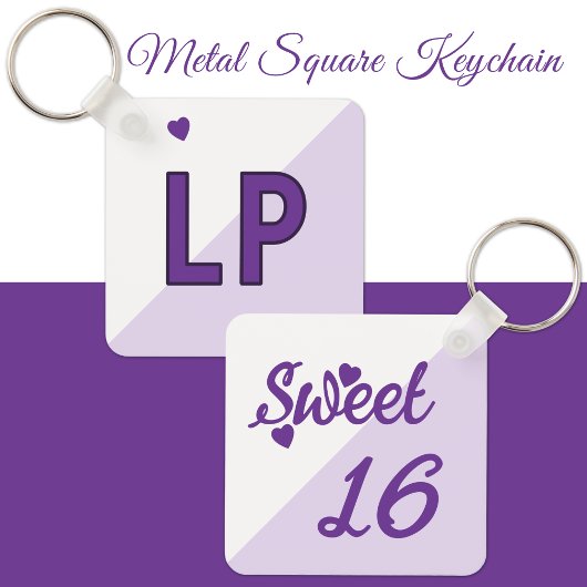 Sweet 16 initialen 16e verjaardag paars sleutelhanger